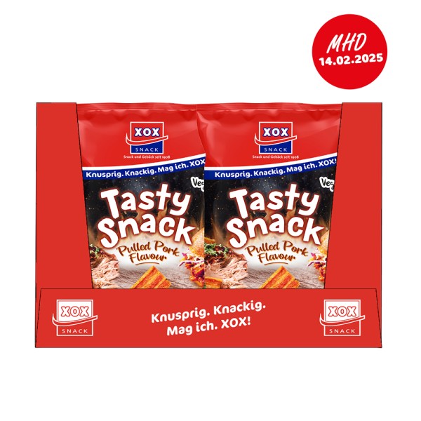 XOX Tasty Snack Pulled Pork 125g Karton - MHD 14.02.2025