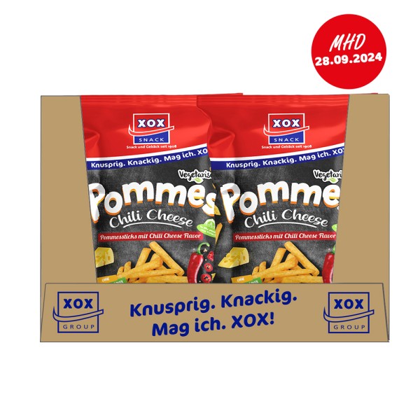 XOX Pommes Chili Cheese 100g Karton - MHD 28.09.2024